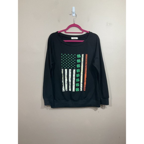 Womens St Patrick's Day American Flag Shirt M Black Shamrock America USA Irish - Picture 1 of 6